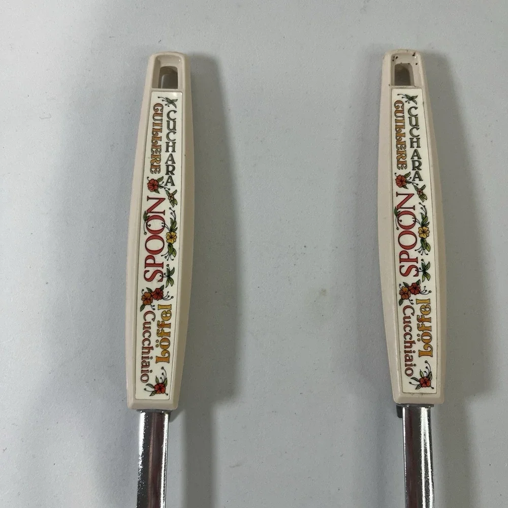 Vintage Ekco 1970's‎ Stainless Steel Long Slotted Spoons Lot 2 Floral SPOON